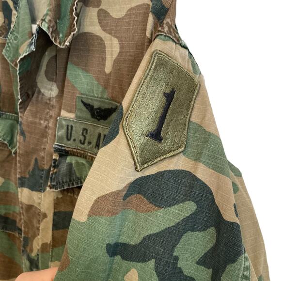 Vintage 70s US Army Brown Military Green Camo Button Up Cotton Jacket Sz Medium - Picture 7 of 16